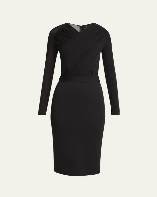 Ruched Jersey Long-Sleeve Midi Dress